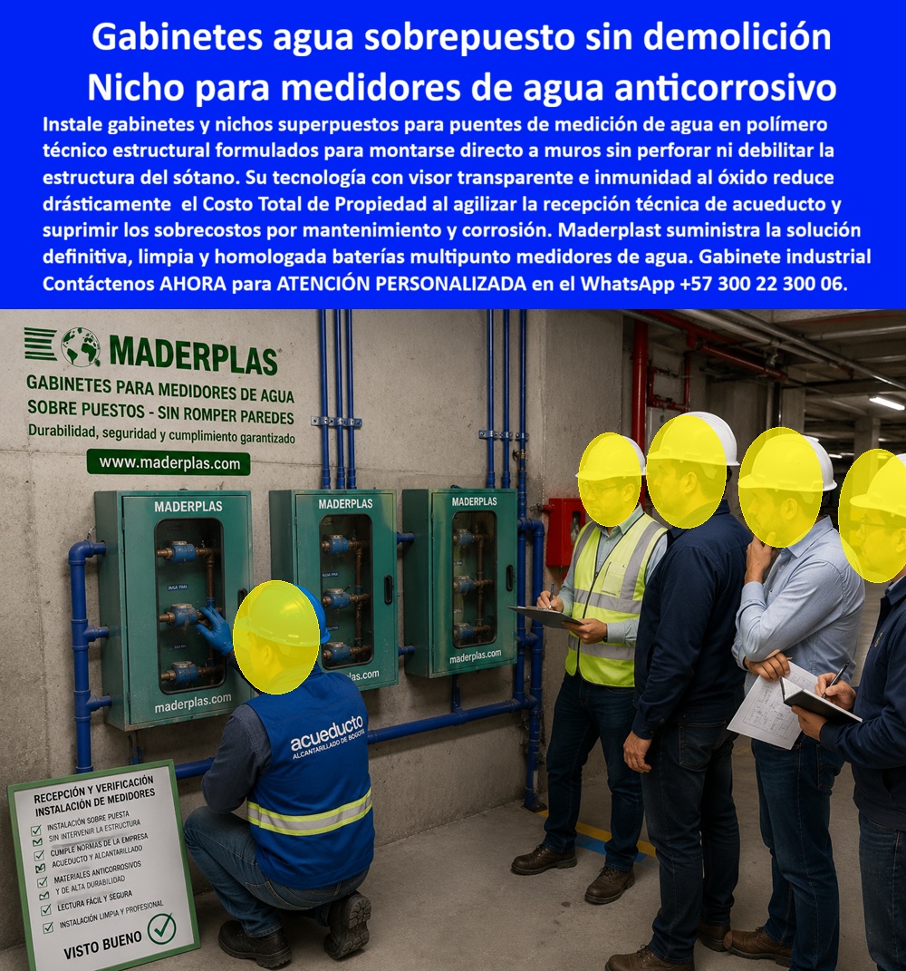 Nicho De Pared Medidores Agua Gabinete Agua Rack Multipunto Maderplast Nicho puente de medición de agua Gabinetes Industriales Medidores De Agua Sin Corrosión Gabinete Medidor Agua Muro Perimetral Zona Industrial Seguro Armario medidores Agua
