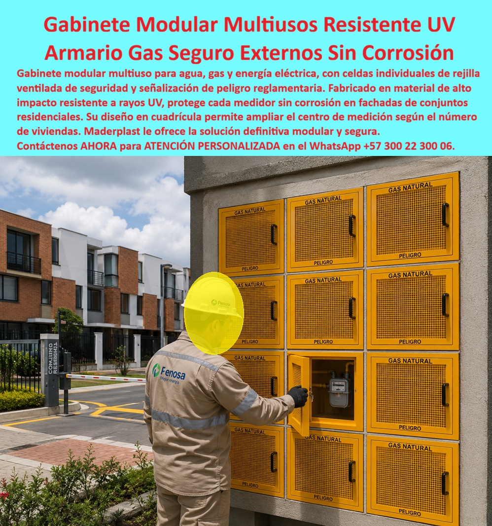 Rack Gas Telemétrico Multiusuario Gabinetes Medidores Gas Maderplast Gabinete Modular Multiuso Agua Gas Eléctrico Resistente UV Bancos De Medidores De Gas Protegidos Sin Corrosión Armario modular para centro de medición gas seguro Gabinetes