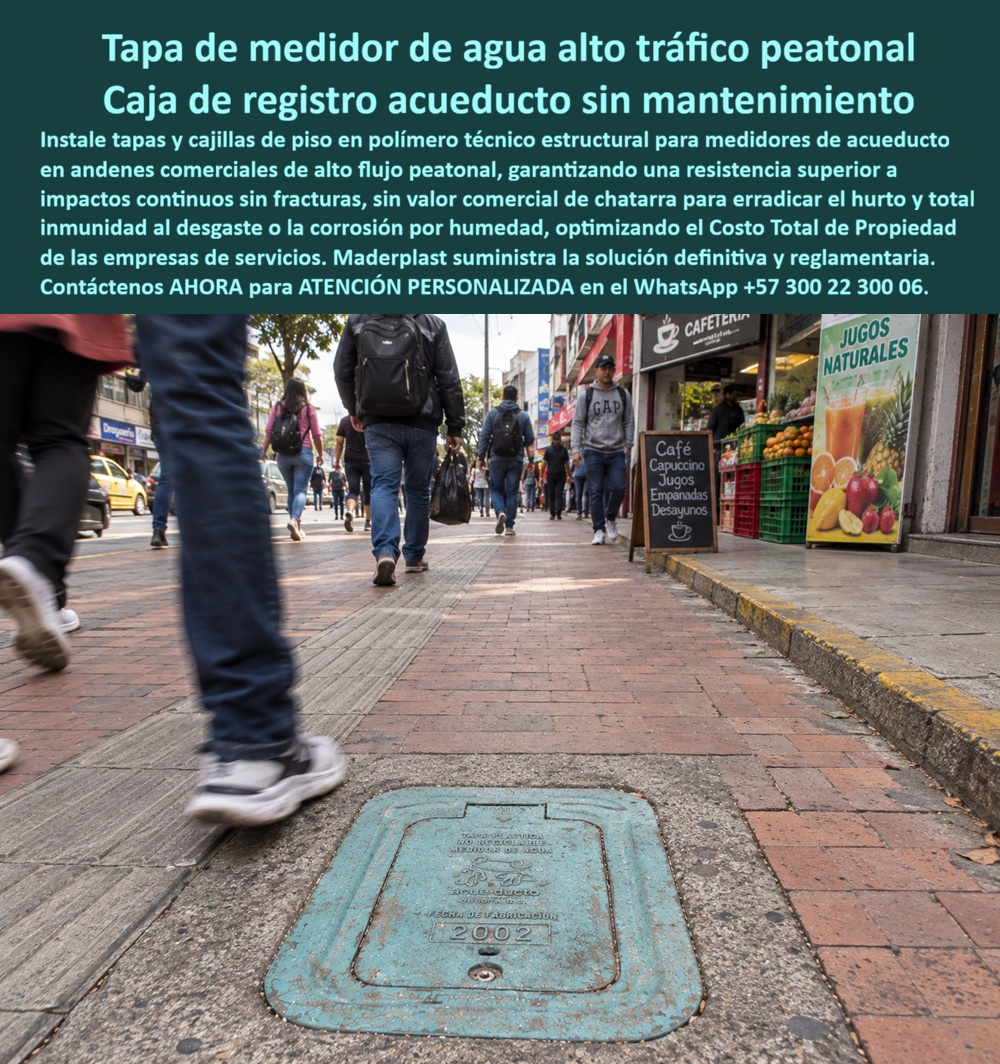 Tapa Con Cajilla De Medidor Tapa Plástica Alto Tráfico Peatonal Maderplast Armario portamedidor sobrepuesto Caja de registro para acueducto residencial Tapa de seguridad para contador domiciliario de acueducto Tapa medidor agua reforzada A