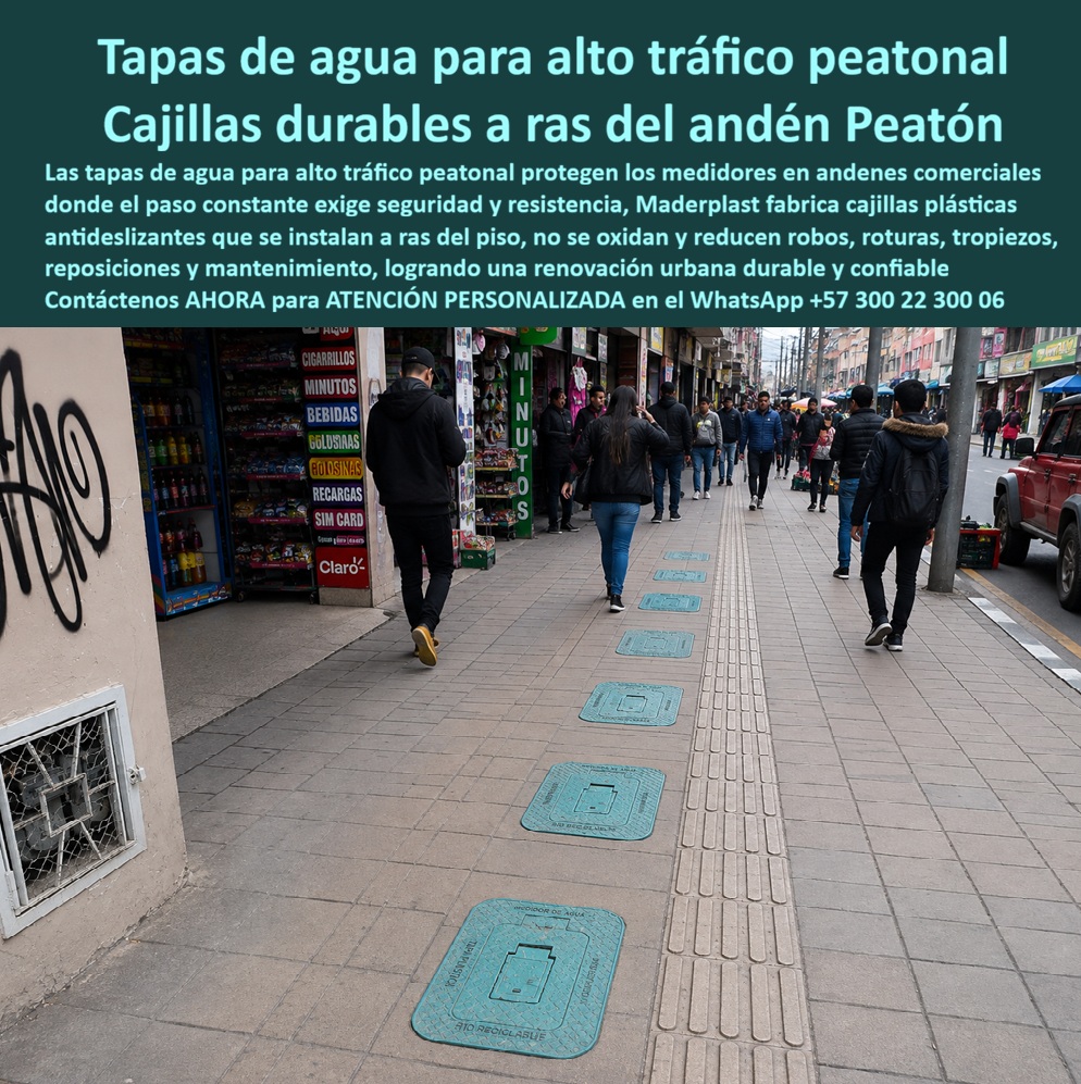 Tapa Con Cajilla De Medidor Tapa Plástica Alto Tráfico Peatonal Maderplast Renovación de cajilla para medidor de agua Caja de piso contador de agua duradera Tapa plástica para medidor de agua Caja registro medidor agua guía de instalacines