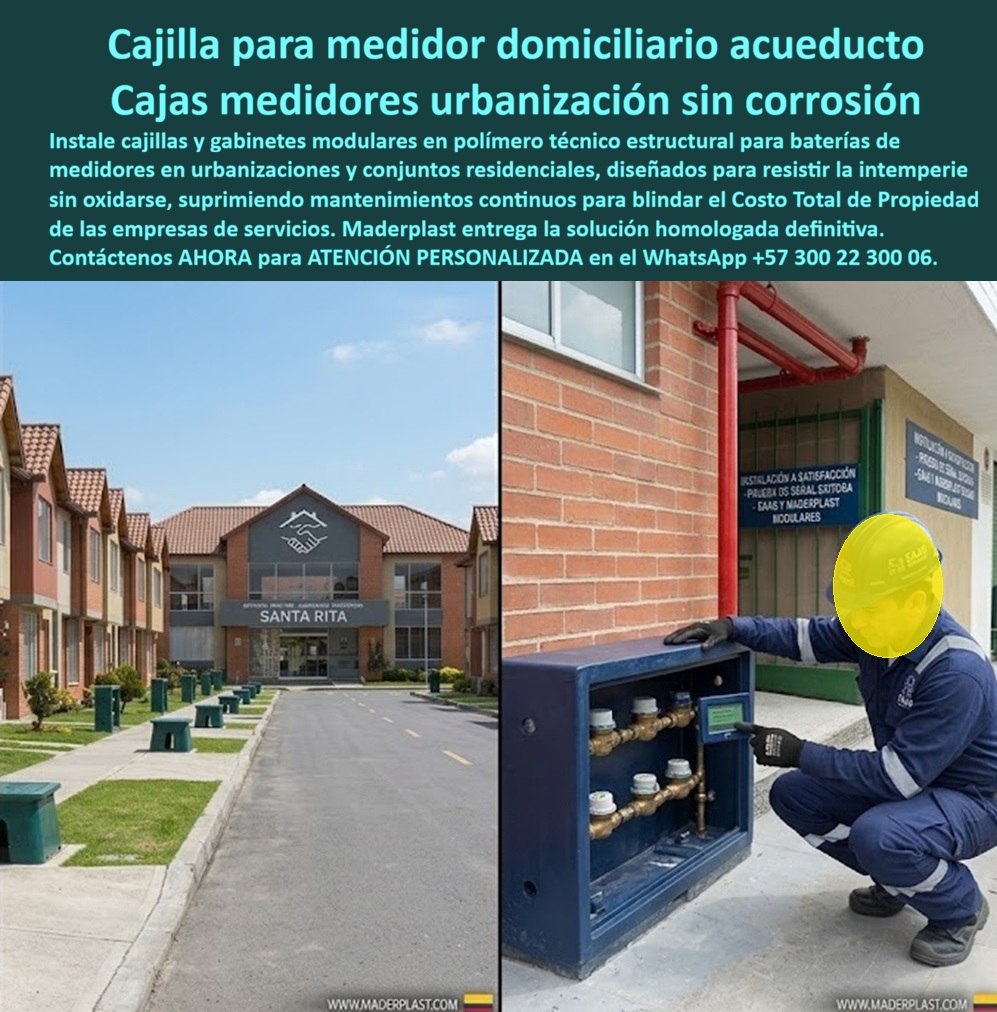 Tapa Con Cajilla De Medidor Tapa Plástica De Casas Interiores Maderplast Cajilla para medidor domiciliario acueducto Tapa de seguridad para medidor de agua Caja empotrable medidor agua tipo urbanización Caja medidores domiciliarios exterior