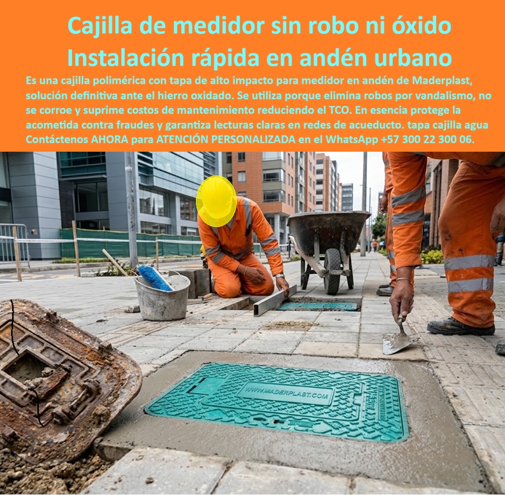Tapa Con Cajilla Del Medidor Tapa Plástica Manual de instalación Maderplast Caja registro medidor agua acera urbana Tapa para cajilla de agua Cajilla plástica para medidor de agua anden Cajilla antifraude para redes de acueducto Nicho Agua