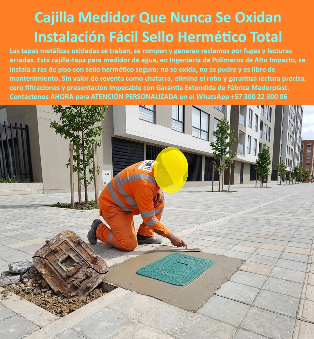 Tapa Con Cajilla Del Medidor Tapa Plástica Manual de instalación Maderplast Instalación de caja para medidor de agua Cajilla para redes de agua potable Tapa anticorrosiva para medidor domiciliario Tapa medidor agua sello hermético seguro a