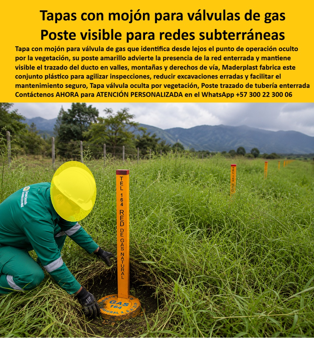 Tapa Válvula Mojón Red Gas Natural Poste Señalizador Visible Maderplast Hito De Advertencia Redes Subterráneas De Gas Señal De Derecho De Vía Tuberías De Gas Enterradas Mojón Trazado Ducto Valle Montaña Serie Alineada Marcador De Línea Gas