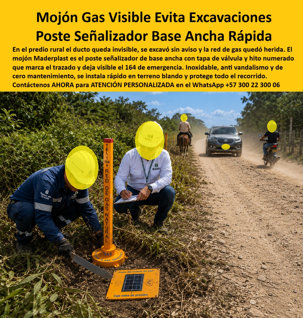 Tapa Válvula Mojón Red Gas Natural Poste Señalizador Visible Maderplast Hito Serie Numerada Ducto Gas Recorrido Completo Trazado Baliza Red Gas Natural Teléfono 164 Emergencia Visible Mojón Base Ancha Gas Instalación Rápida Terreno Blando A