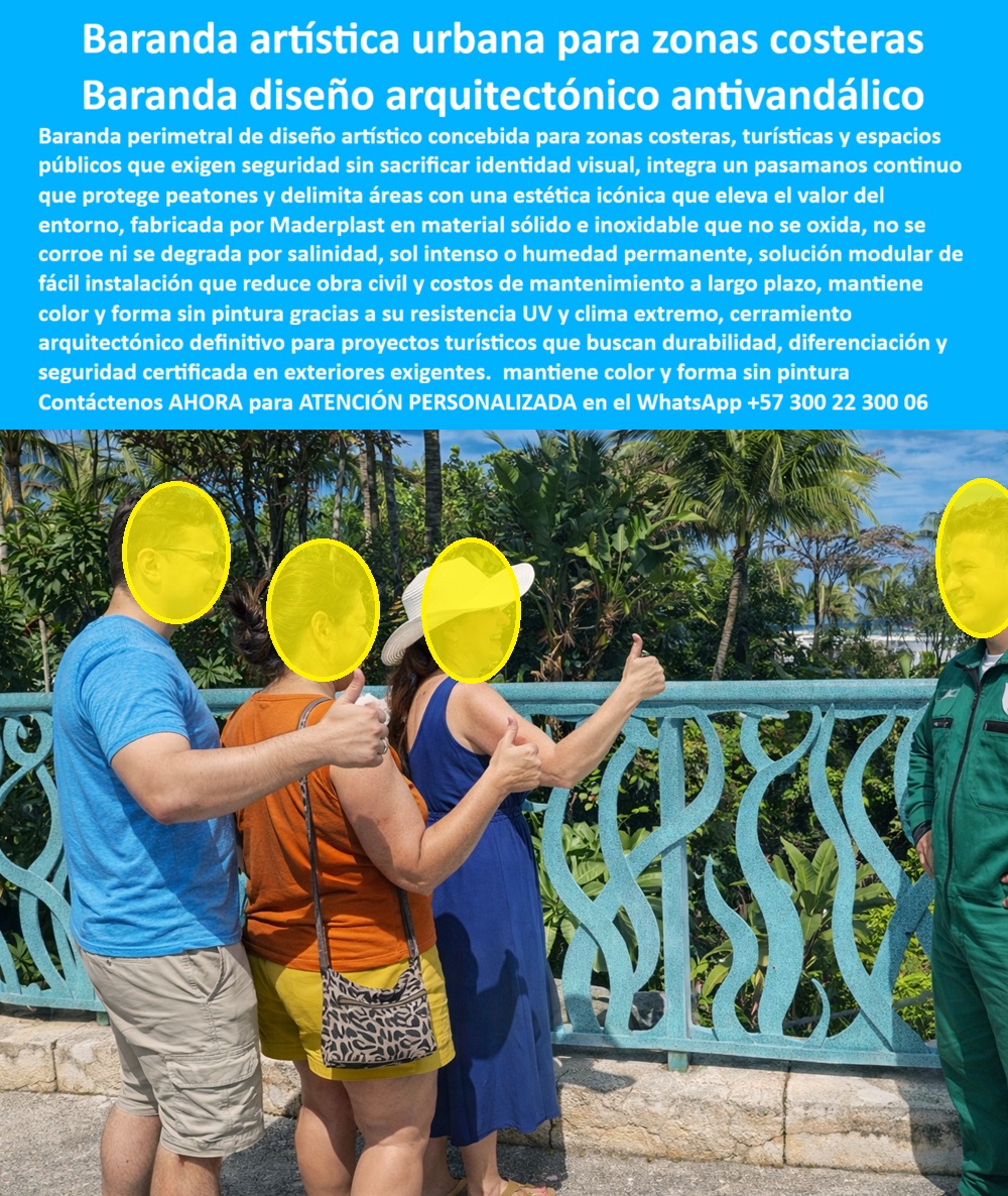 Baranda Valla Perimetral Diseño Artístico Inoxidable Zonas Costeras Maderplast 0 forja artística Pasamanos Seguridad Modular Fácil Instalación Vida Útil Extendida Cerramiento Arquitectónico Personalizado Seguridad Turística PP Baranda Artística Urbana para Zonas Costeras y Cerramiento Arquitectónico Antivandálico Maderplast, Ingeniería de Resistencia Extrema: Al visualizar la obra maestra de la ingeniería funcional que se presenta en la imagen, usted no está observando simplemente un límite físico, sino la evolución definitiva de la infraestructura costera: la Baranda Artística Urbana para Zonas Costeras de Maderplast. Esta estructura perimetral, que destaca por su vibrante color azul turquesa y su diseño de forja artística con patrones orgánicos ondulados evocadores del movimiento del mar, ha sido concebida para resolver la patología más costosa de la construcción en frentes marinos: la corrosión. Fabricada mediante procesos industriales controlados utilizando polímeros de ingeniería macizos, esta barrera es 100% inmune a la corrosión marina, al salitre agresivo y a la humedad permanente que devoran el acero y el concreto en cuestión de meses. Su cuerpo sólido actúa como un escudo antivandálico que no se oxida, no requiere pintura y garantiza la seguridad peatonal en malecones y hoteles, convirtiéndo un elemento de seguridad obligatorio en un atractivo turístico libre de mantenimiento por más de 20 años.  Para los arquitectos y gerentes de operaciones que enfrentan el desafío diario de mantener la estética en la primera línea de playa, la pregunta recurrente es qué barandas para frente de playa no se oxidan y resisten el salitre sin demandar presupuestos exorbitantes de conservación. La solución técnica irrefutable son las barandas costeras Maderplast, cuya composición química es inerte a la sal y a la hidrólisis. A diferencia de las opciones metálicas tradicionales, donde la búsqueda de cerramientos artísticos modernos para hoteles que no necesitan pintura suele terminar en decepción, los diseños arquitectónicos Maderplast ofrecen una estética de lujo con color integral en la masa del material. Esto significa que la estructura soporta la radiación UV del trópico sin decolorar, descascararse ni requerir retoques jamás. Cuando la prioridad es identificar cuál es la mejor valla perimetral antivandálica para paseos turísticos, nuestra baranda artística sólida responde con una resistencia al impacto superior, garantizando la seguridad del turista y la rentabilidad del proyecto a largo plazo.  Desde una perspectiva financiera y de gestión de activos, al realizar una comparativa de costos de mantenimiento entre una baranda de acero inoxidable versus plástico de ingeniería en costa, Maderplast demuestra una superioridad financiera absoluta. Aunque el acero tipo 316 es resistente, requiere limpieza constante para evitar el "pitting" o picaduras de óxido; en cambio, el plástico de ingeniería Maderplast tiene un Costo Operativo (OPEX) real de cero, eliminando la limpieza química y el brillado manual. Además, para los ingenieros civiles preocupados por soluciones de arquitectura paisajista para malecones que resisten huracanes y sol, especificar barandas Maderplast aporta una flexibilidad estructural clave que resiste cargas de viento dinámicas sin fatiga del material, sumado a su inmunidad ante la degradación solar. En entornos como piscinas y zonas húmedas, nuestros diseños de pasamanos seguros y estéticos ofrecen una superficie antideslizante al tacto, ergonomía y propiedades asépticas que no crían hongos ni bacterias, superando cualquier estándar sanitario.  En Maderplast, nuestro lema es que "en plástico le hacemos hasta el ala de un avión, o lo que su imaginación quiera". Por ello, activamos todos los recursos necesarios para su proyecto: puede solicitarnos cotización inmediata, personalización de diseños, planos detallados, renders fotorrealistas, prototipos funcionales y producción en serie. Somos expertos en barandas para malecones resistentes al salitre y cerramientos artísticos para hoteles de playa, proveyendo pasamanos inoxidable para zonas costeras que actúan como vallas perimetrales de diseño arquitectónico. Si busca un sustituto de barandas metálicas oxidadas, nuestro mobiliario urbano para paseos marítimos es la elección lógica. Ofrecemos barandas de seguridad que no necesitan pintura para la delimitación de espacios turísticos duraderos, barandas plásticas macizas antivandálicas para infraestructura turística libre de mantenimiento y protección peatonal estética para miradores. Nuestros cerramientos modulares de fácil instalación y barandas ecológicas de larga vida útil son el pilar de un diseño urbano sostenible para zonas húmedas y barandas decorativas resistentes al sol fuerte.  EL TESTIMONIO PROFESIONAL DE UN CASO DE ÉXITO: " LO CONFIRMA DESDE LA OBRA REAL. El Arquitecto Mauricio Vélez, Gerente de Operaciones del Resort & Spa "Brisa Marina" en San Andrés Islas y Cartagena, narra cómo el óxido se estaba comiendo sus utilidades y la imagen del hotel: "Operar frente al mar es una batalla perdida contra el óxido. Teníamos unas barandas metálicas de supuesto lujo que debíamos lijar y pintar cada cuatro meses, y aun así, los huéspedes se mancharon las manos y la estructura lucía vieja, arruinando la experiencia. Al decidir renovar todo el perímetro con la Baranda Artística Urbana Maderplast, elegimos un diseño de ondas color turquesa. La instalación fue rápida, sin soldaduras peligrosas. Tras cinco años de sol intenso y brisa salina, el costo de mantenimiento ha sido $0 pesos. Las barandas lucen idénticas al primer día y Maderplast no solo soluciona el problema técnico, sino que valoriza nuestra propiedad, eliminando un gasto fijo eterno y confirmándose como la mejor inversión en infraestructura que hemos hecho."  Para finalizar con el Soporte técnico y eliminar cualquier duda con Garantía 5 años cualquier duda al firmar la orden de compra, abordemos la responsabilidad del ingeniero. Sabemos que su firma avala la seguridad y la viabilidad del proyecto. Con Maderplast, usted no está experimentando; está implementando una solución de ingeniería validada. Nuestro producto cumple con los estándares de resistencia mecánica necesarios para actuar como barrera de contención efectiva. Al eliminar el metal de la ecuación, usted elimina el riesgo de corrosión oculta que causa fallas estructurales súbitas y accidentes por colapso de barandas, protegiéndolo de demandas por responsabilidad civil. La Baranda-artística-urbana-para-zonas-costeras y Baranda-diseño-arquitectónico-antivandálico Maderplast es un sistema de anclaje y estructura probado que asegura la integridad física de los usuarios. Usted adquiere un activo con una vida útil proyectada superior a los 20 años, respaldado por una empresa con procesos industriales controlados y experiencia en plásticos técnicos. No hay riesgo de oxidación, no hay riesgo de deterioro prematuro y no hay riesgo legal por falla de materiales.  Si necesita planos de detalle, fichas técnicas de anclaje o certificaciones de resistencia para adjuntar a su informe y proceder con la compra, nuestro departamento de ingeniería está a su disposición. Asegure su proyecto con la única solución definitiva para el borde costero.  Contáctenos AHORA para ATENCIÓN PERSONALIZADA, planos y cotización en el WhatsApp +57 300 22 300 06.