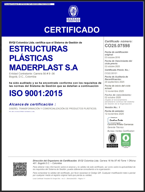 CERTIFICADO ISO 9.001 DE CALIDAD DE MADERPALST ACTUALIZADO JUNIO 2026  CERTIFICADO ISO 9.001 DE CALIDAD DE MADERPALST  ACTUALIZADO JUNIO 2026