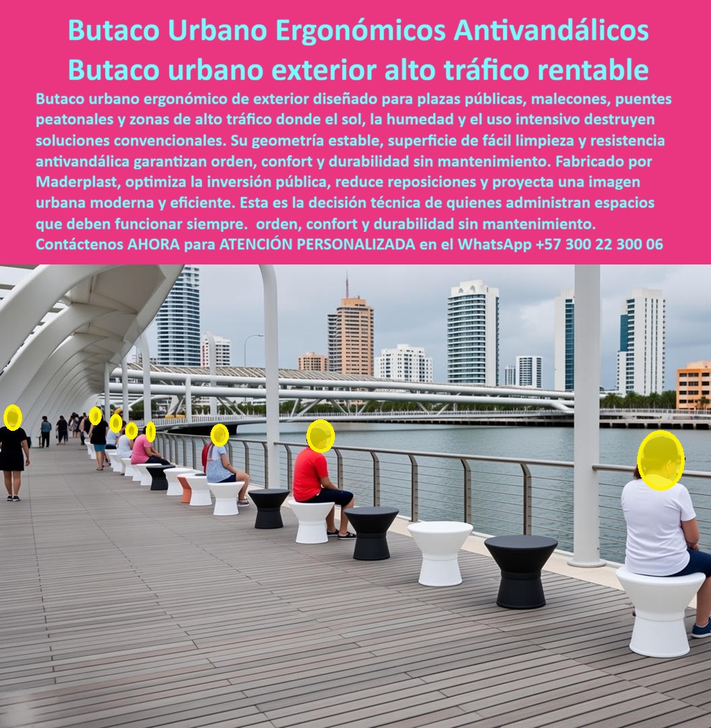 Silla Moderna Ergonómica Taburetes Ergonómicos Plazas Públicas Maderplast 0 Butacos Urbanos Modernos Exterior Resistentes Alto Tráfico Asiento Público Exterior Antivandálico Fácil Limpieza Butaco Ergonómico Urbano Resiste sol Silla Moderna Ergonómica y Butacos Urbanos Modernos de Alto Tráfico Maderplast Ingeniería de Mobiliario Urbano:  Al visualizar la modernización instantánea de su malecón o plaza pública tal como se proyecta en la imagen, usted no está viendo simple mobiliario, sino esculturas funcionales de diseño geométrico vanguardista. Estos son los Butacos Urbanos Modernos Maderplast, piezas en forma de reloj de arena disponibles en contrastes de blanco y negro que ofrecen una ergonomía superior para el descanso breve en zonas de alto flujo peatonal. Instalados sobre decks —que en este caso también son de tecnología Maderplast— o sobre superficies de concreto, estos taburetes de ingeniería sólida representan la cúspide del Asiento Público Exterior Antivandálico Fácil Limpieza. Son activos fijos 100% inmunes a la corrosión marina, la humedad ascendente de los ríos y la radiación UV extrema que suele pulverizar el plástico convencional. Su superficie lisa y no porosa repele la suciedad y el graffiti, garantizando una estética impecable que no requiere pintura ni mantenimiento correctivo por más de 20 años, convirtiéndose en la inversión definitiva para proyectar orden, limpieza y modernidad en la ciudad.  Para los Secretarios de Planeación y arquitectos paisajistas que enfrentan el deterioro acelerado del espacio público, la pregunta recurrente es qué asientos individuales para parques públicos no se roban ni se dañan con el uso intensivo. La respuesta técnica y financiera es el Butaco Ergonómico Urbano Resiste sol de Maderplast. Su diseño robusto y sistema de anclaje seguro impiden el hurto, mientras que su masa sólida soporta el vandalismo sin deformarse. Cuando el objetivo es encontrar mobiliario urbano moderno para paseos peatonales de alto tráfico, nuestros taburetes combinan diseño contemporáneo con resistencia industrial. A diferencia del concreto que se mancha de moho o el metal que quema la piel al sol, nuestros butacos de polímero de ingeniería son 100% inoxidables e hidrófugos, ofreciendo una experiencia de usuario superior y una facilidad de limpieza que reduce drásticamente los costos operativos municipales.  Desde una perspectiva de gestión de activos y rentabilidad, la comparativa de costos de mantenimiento entre mobiliario de concreto y plástico de ingeniería es contundente. Maderplast es financieramente superior, eliminando los gastos recurrentes de pintura, resane y limpieza profunda con ácidos, logrando un retorno de inversión (ROI) positivo en menos de 24 meses. Somos líderes en tendencias de diseño para espacio público minimalista; nuestras piezas aportan valor estético y resisten el uso intensivo sin degradarse. Como proveedores certificados de asientos antivandálicos, ofrecemos mobiliario de alta resistencia al impacto y al fuego, ideal para zonas de riesgo social. En Maderplast activamos los disparadores de compra que su proyecto necesita: solicite cotización, personalización de colores, planos de anclaje, renders de integración y prototipos. Recuerde nuestro lema de ingeniería: "en plástico le hacemos hasta el ala de un avión, o lo que su imaginación quiera". Fabricamos Taburetes Ergonómicos Plazas Públicas y Butacos Urbanos Modernos Exterior Resistentes Alto Tráfico, garantizando soluciones definitivas para sus proyectos. EL TESTIMONIO PROFESIONAL DE CASO DE ÉXITO:  "modernizamos el paseo del río y acabamos con el óxido para siempre", confirma el arquitecto leonardo buitrago, secretario de planeación e infraestructura de un municipio ribereño, quien relata cómo salvaron su obra bandera: "el proyecto del nuevo malecón tenía un diseño espectacular, pero el clima era nuestro enemigo: humedad del 90% y un sol calcinante. Las bancas metálicas anteriores se oxidaron en seis meses y el concreto se llenó de moho. especificamos los butacos urbanos modernos maderplast sobre el piso deck de la misma marca. La instalación fue impecable y los butacos tienen un peso que denota calidad. hoy el malecón es el orgullo de la ciudad con costo de mantenimiento cero; solo se pasa un trapo húmedo y brillan como nuevos. maderplast nos entregó la durabilidad que la inversión pública exige."  Para efectuar el Soporte técnico y eliminar cualquier duda con Garantía 5 años o cualquier temor al firmar la orden de compra, es fundamental abordar la seguridad jurídica y la responsabilidad del ingeniero. Al especificar la Silla Moderna Ergonómica Maderplast, usted está blindando su gestión ante la comunidad y los entes de control. No está comprando mobiliario decorativo que se convertirá en basura en un año (detrimento patrimonial). Usted está adquiriendo infraestructura de larga vida útil que cumple con normativas de resistencia y seguridad. Elimina el riesgo de demandas por lesiones con mobiliario deteriorado o superficies cortantes. Maderplast le entrega fichas técnicas, garantías de estabilidad UV y el respaldo de una fabricación industrial nacional. Usted compra la tranquilidad de saber que la plaza o el malecón se mantendrán vigentes, limpios y funcionales por décadas, sin requerir presupuesto futuro para reposiciones.  Asegure la vanguardia estética y la viabilidad técnica de su proyecto con la única solución que une arte y resistencia industrial. Contáctenos AHORA para recibir ATENCIÓN PERSONALIZADA, planes y cotización en el WhatsApp +57 300 22 300 06.