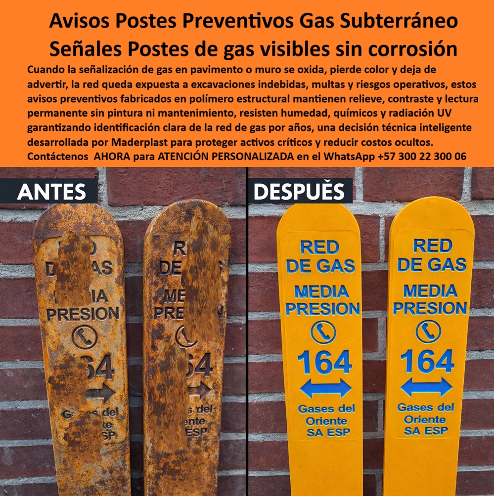 Avisos Preventivos Gas Subterráneo Postes De Advertencia Maderplast señalización de gas en pavimento Señales para redes subterráneas de gas Señales visibles para redes de gas Paletas Señales Elimina Mantenimiento Garantía aviso Ingeniería de Permanencia: Salvaguardando la Infraestructura Crítica con Maderplast En el complejo mundo de la gestión de redes de gas y el urbanismo moderno, la advertencia no es una sugerencia, es un mandato de seguridad vital. Usted, como responsable técnico, comprende que un poste metálico oxidado o una señal colapsada representan un peligro mortal; se vuelven invisibles ante excavaciones accidentales y pierden toda capacidad de prevenir accidentes por perforación. Frente a este escenario de negligencia material, los Avisos Preventivos y Postes de Advertencia Maderplast surgen como la solución definitiva que elimina riesgos y reprocesos innecesarios.  Seguridad Subterránea: La Inversión que no Regresa como Problema La verdadera eficiencia en la protección de gasoductos no se encuentra en el mantenimiento constante, sino en la eliminación absoluta del mismo. Fabricados en polímero macizo de alta visibilidad, estos postes mantienen su verticalidad, su color naranja de seguridad y su mensaje grabado durante décadas sin oxidarse ni deformarse. Como señalan los expertos del sector, estos postes son tan eficientes que cualquier alternativa tradicional, incluso si fuera instalada de forma gratuita, termina saliendo carísima por su corta vida útil y las tragedias que no logran evitar. Optar por Maderplast protege directamente al gerente y al jefe de compras de sanciones costosas y del deterioro de la imagen institucional.  Visibilidad Crítica en Sectores Energéticos e Industriales El compromiso de Maderplast con la seguridad técnica se extiende desde el subsuelo hasta el espacio aéreo. Para instalaciones petroleras, mineras y energéticas, las Placas Aéreas de Operación Remota Crítica están concebidas para que la identificación funcione impecablemente de día, de noche y a gran distancia. Incluso bajo lluvia, polvo o tránsito pesado, estas placas eliminan fallos de lectura y repintes constantes que suelen afectar la continuidad operativa y la seguridad de las cuadrillas. Es una inversión definitiva para quienes prefieren soluciones que no regresan como un problema operativo.  Urbanismo que Cautiva y Comunica con Arte Más allá de la prevención industrial, Maderplast transforma el espacio público con Vallas Temáticas 3D y esculturas señaléticas que hipnotizan al visitante. En un entorno donde las vallas planas se ignoran y representan presupuestos perdidos, nuestras figuras escultóricas de huella de carbono nula duplican el engagement y retienen a las familias. Ya sea a través de avisos creativos Dog Station irrompibles para parques de mascotas o de señalización artística en alto relieve que se convierte en patrimonio visual, Maderplast integra oficio, narrativa y precisión técnica en piezas que nunca pierden vigencia.  En la red vial, la seguridad se refuerza con Hitos Viales y Señales Kilométricas Inoxidables. Estas estructuras fuertes eliminan el gasto eterno en pintura y reposición por choques, garantizando una demarcación vial técnica siempre legible y segura que supera cualquier opción metálica tradicional. Comprar otros es comprar problemas; Maderplast es la única decisión financiera sensata que asegura la integridad de su infraestructura con una solución que sobrevive al tiempo y al vandalismo.  Como bien lo testifica el Ing. Julián Torres, migrar a los sistemas de polímero inalterable garantiza legibilidad absoluta y protege la reputación institucional. Elegir Maderplast es certificar que su infraestructura crítica —desde una red de gas urbana hasta un helipuerto remoto— sea visible, segura y eterna.  ¿Desea que un especialista de Maderplast realice un levantamiento técnico de sus puntos críticos de señalización para proponer una solución de cero mantenimiento?  Hable directamente con nuestro Departamento de Ingeniería: Atención Personalizada en WhatsApp: +57 300 22 300 06
