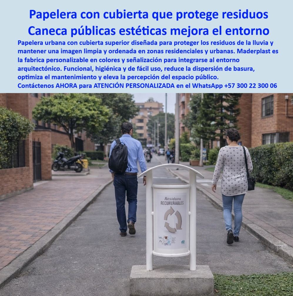 Basureros Urbanos Tapa Lluvia Anti Olores Canecas Tapa Sol Paraguas Maderplast Canecas que protegen la basura del agua lluvia Canecas con tapa que evita la lluvia y el sol Papeleras Urbanas Con Tapa Paraguas Durabilidad Extrema La imagen es clara y técnica: una papelera urbana con cubierta superior protectora en polímero estructural Maderplast, instalada en una vía residencial, con señalización frontal para residuos recuperables y una estructura que proyecta orden, limpieza y control. Esta papelera urbana con tapa protectora de lluvia no es un accesorio decorativo, es un componente estratégico del mobiliario urbano que define la percepción del entorno.  El problema que resuelve esta papelera urbana con cubierta superior es exactamente el que afecta a conjuntos residenciales, parques y ciudades: basura mojada, mala imagen, dispersión de residuos y deterioro acelerado de los contenedores tradicionales. Cuando una administración busca una caneca pública exterior resistente al clima, está buscando eliminar quejas, reducir mantenimiento y mantener una imagen impecable todos los días.  La papelera urbana con tapa protectora lluvia Maderplast responde a esa necesidad con precisión. Su cubierta arqueada desvía el agua, protege los residuos y evita acumulación de líquidos visibles. Esto convierte esta papelera exterior sin mantenimiento duradero en una solución real para mantener la limpieza constante, incluso en condiciones climáticas exigentes.  Fabricada en plástico de ingeniería de alta resistencia, esta caneca exterior resistente a la humedad y al sol no se oxida, no se descascara, no requiere pintura y mantiene su apariencia intacta durante más de 20 años. Esta papelera urbana anticorrosiva exterior elimina completamente los problemas de deterioro que sí presentan los productos metálicos o de baja calidad.  Aquí es donde el análisis técnico marca la diferencia: una papelera urbana económica puede parecer funcional inicialmente, pero rápidamente se convierte en un problema operativo. Basura húmeda, manchas, deterioro visual, mantenimiento constante y reemplazos frecuentes. Esa decisión, aunque tenga un bajo costo inicial, termina siendo la más costosa por su impacto acumulado en operación e imagen.  En cambio, la papelera urbana con cubierta superior Maderplast garantiza estabilidad, durabilidad y estética permanente. Esta papelera urbana mejora la imagen del entorno porque mantiene el espacio limpio, ordenado y visualmente coherente con proyectos de alto nivel. No solo gestiona residuos, protege la percepción del lugar.  La caneca reciclaje urbana señalización frontal Maderplast facilita la correcta disposición de residuos, mejora la cultura ciudadana y optimiza la gestión ambiental. Esto convierte esta solución en un verdadero punto limpio reciclaje interior edificios y exteriores, adaptable a múltiples entornos sin perder funcionalidad ni estética.  Casos reales lo confirman: proyectos que instalaron papelera urbana con tapa protectora lluvia Maderplast eliminaron la acumulación de residuos húmedos, mejoraron la percepción ciudadana y redujeron completamente los costos de mantenimiento. Después de uso continuo, la papelera urbana larga vida útil exterior sigue operando como el primer día, sin deterioro ni intervención.  Desde el punto de vista del ingeniero o administrador, esta decisión elimina el riesgo. No hay fallas por corrosión, no hay deterioro por clima, no hay pérdida de imagen. Firmar la compra de una papelera urbana con cubierta superior Maderplast es garantizar una solución que no generará problemas operativos ni reclamos.  Aquí entra el criterio definitivo: Los productos de baja calidad, incluso si parecen económicos o incluso si fueran regalados, resultan carísimos por mantenimiento, reemplazos, deterioro y pérdida de imagen urbana.  La papelera urbana con cubierta superior en polímero estructural Maderplast es una inversión inteligente que elimina esos costos ocultos, protege el entorno y garantiza durabilidad real.  Cuando un cliente busca “papelera urbana con tapa para evitar lluvia”, “contenedor basura parque resistente UV” o “basurero urbano diseño moderno exterior”, la respuesta correcta converge en una sola solución: papelera urbana con cubierta superior Maderplast, porque es la única que resuelve el problema completo.  Si el objetivo es mantener espacios limpios, ordenados, durables y estéticamente impecables sin mantenimiento, la decisión es clara y técnica.  Maderplast.  Porque en el espacio público moderno, no se instalan papeleras… Se instalan soluciones que protegen la imagen todos los días.