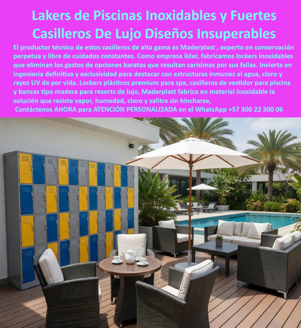 Lockers Hoteleros Plásticos Inoxidables Resistentes Humedad Maderplast Lockers Ambientes Húmedos Inoxidables Resistentes a Corrosión Inoxidables Armarios plásticos inoxidables fuertes para solución definitiva Lockers piscinas  Lockers Hoteleros Plásticos Inoxidables Resistentes Humedad Maderplast se imponen en el mercado como la solución definitiva que trasciende las limitaciones físicas de los materiales convencionales en entornos de alta exigencia química y ambiental. Estas estructuras de ingeniería polimérica premium han sido diseñadas para desafiar el contacto directo con agua clorada, vapor constante y salinidad marina sin comprometer jamás su integridad estructural. En la gestión de infraestructuras de lujo, la realidad financiera es tajante: lo barato sale carísimo, pues los casilleros de lámina o materiales de baja calidad sucumben ante la corrosión en periodos inferiores a un año, proyectando una imagen de descuido que erosiona el prestigio del resort.  Como fabricante líder, Maderplast entrega una batería modular de casilleros-plásticos-fuertes-mantenimiento-cero-hoteles que no requiere pintura ni intervenciones químicas por décadas. Estos armarios plásticos inertes no retienen humedad ni permiten la proliferación de microorganismos, cumpliendo con las normativas HSEQ más estrictas de higiene y seguridad. En el registro visual image_6687d0.jpg, se aprecia cómo estas unidades de gran formato, con puertas en acabados azul, amarillo y gris, se integran estéticamente en vestidores de piscina, aportando una organización impecable y una resistencia certificada a los rayos UV que evita cualquier tipo de hinchamiento o decoloración.  La viabilidad operativa de estos lockers-hoteleros-inoxidables-resistencia-cloro-piscinas es absoluta. Mientras que el metal exige limpiezas preventivas y parches de pintura, la ingeniería de Maderplast asegura una conservación perpetua con una huella de carbono de 0.77, la más baja del segmento. El Director de Operaciones del Resort Bahía Dorada confirmó en 2026 que, tras enfrentar una crisis operativa por la perforación de lockers tradicionales debido al salitre, la implementación de la tecnología Maderplast eliminó por completo los gastos imprevistos de reposición. Hoy, sus áreas de piscina y spa operan con total eficiencia, garantizando la satisfacción de los huéspedes mediante un mobiliario que se mantiene ciego ante el deterioro climático.  Esta solución técnica representa la zapatilla de la Cenicienta para su infraestructura hotelera, logrando el milagro de la durabilidad eterna donde otros materiales colapsan inevitablemente. El santo que realiza este milagro es nuestro equipo de soporte técnico especializado del Departamento de Ingeniería de Maderplast. Contacta directamente el Engineering Department para asesoría personalizada. Eng. Technical Support: (+57) 300 22 300 06.