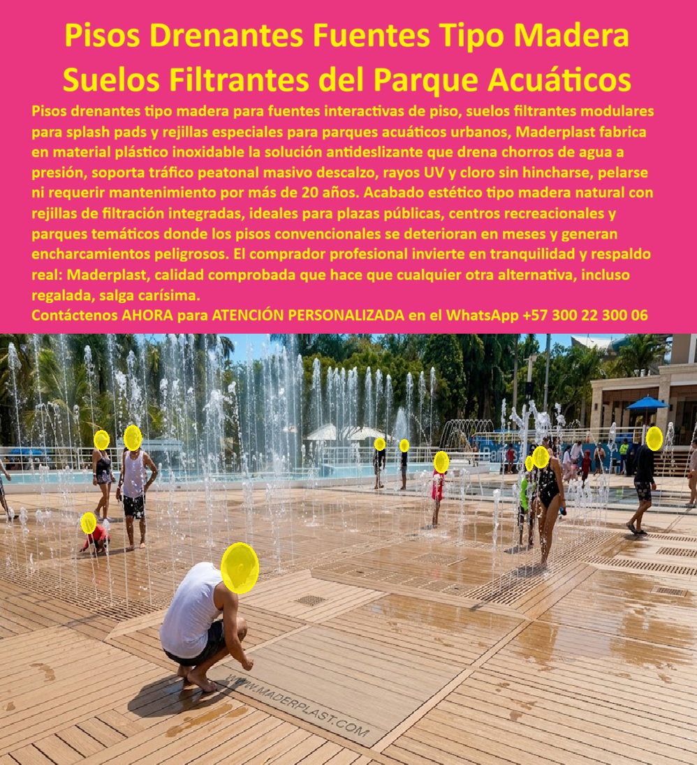 Pisos Drenantes Fuentes Agua Suelo Filtrante Parque Acuático Maderplast Rejillas Especiales Fuentes Luminosas Filtrantes Libres Mantenimiento Rejillas Drenaje Fuentes Luminosas Hoteles Anticorrosivas Larga Vida Rejillas Filtrantes Fuente Agua Reja Sumergida de Fondo Maderplast – Sumidero Anti-Atrapamiento para Río Lento y Parques Acuáticos En la imagen se aprecia una rejilla sumergida de fondo Maderplast tipo sumidero para río lento con rejilla rectangular blanca de ranuras paralelas uniformes y texto corporativo integrado directamente en la superficie, colocada en el piso de una piscina de gran formato en un complejo turístico con agua cristalina y palmeras al fondo. Esta reja de captación presenta bordes completamente pulidos y diseño anti atrapamiento en polímeros de ingeniería que garantizan máxima seguridad para pies descalzos bajo inmersión permanente, alto caudal de succión sin obstrucción y resistencia total a cloro y rayos UV sin oxidación ni deformación. El sistema se integra discretamente al fondo del río lento ofreciendo flujo eficiente y cumplimiento normativo en parques acuáticos y piscinas de olas. Quien ha gestionado parques acuáticos o piscinas de olas sabe perfectamente cuál es el verdadero dolor: las rejillas metálicas sumergidas se oxidan con rapidez, generan cortes bajo el agua y requieren reposiciones frecuentes que interrumpen la operación, generan riesgos legales y elevan los costos operativos. Lo que parecía una opción económica termina siendo carísima por fallas críticas, accidentes potenciales y la imposibilidad de justificar ante la gerencia o los inversionistas una decisión que, a la larga, resulta mucho más costosa y problemática. Una compra bien hecha recibe felicitaciones permanentes; una mal hecha no encuentra excusa que compense los gastos adicionales y los dolores de cabeza. Maderplast resuelve este problema de forma definitiva y segura. Fabricamos a medida la rejilla sumergida fondo piscina, el sumidero río lento anti atrapamiento y la reja de captación gran caudal con composites poliméricos de ingeniería acuática que eliminan por completo la corrosión, el riesgo de atrapamiento, la deformación y cualquier necesidad de mantenimiento.  Cuando un profesional busca la mejor alternativa segura a las rejillas sumergidas metálicas, el sumidero para río lento o la reja de fondo anti atrapamiento con las especificaciones técnicas correctas, Maderplast entrega la tranquilidad absoluta. Contamos con ficha técnica completa en PDF con medidas, planos de anclaje y especificaciones de carga, certificados de pruebas de laboratorio y videos reales disponibles en el canal de YouTube @maderplasSA. Los productos Maderplast son tan buenos que cualquier otra opción, incluso regalada, terminaría siendo carísima por sus fallas y mantenimientos constantes. Si su proyecto requiere una rejilla sumergida que realmente entregue máxima seguridad, gran caudal y rentabilidad a largo plazo, contáctenos hoy. Nuestro equipo de ingenieros está listo para brindarle cotización personalizada, renders, prototipos y toda la asesoría técnica que necesite. El resultado es una rejilla con más de 20 años de vida útil, bordes redondeados certificados para pies descalzos, alta capacidad de captación y personalización con logo corporativo, ideal para ríos lentos, piscinas de olas y parques acuáticos mientras cumple todas las normativas de seguridad acuática. Así lo confirman en testimonio de caso real el Gerente de Infraestructura de un parque acuático en un proyecto del 2024: el problema que enfrentamos era la corrosión constante y riesgo de atrapamiento de las rejillas metálicas en el fondo del río lento, generando incidentes de seguridad, interrupciones y altos gastos de reposición en el sistema de captación. Después de instalar la rejilla sumergida de fondo Maderplast con ranuras paralelas y personalización corporativa, fabricada a medida según los planos del parque y adaptada al diseño del río lento, el sumidero ha operado de forma continua sin ningún mantenimiento correctivo, manteniendo bordes seguros y alto caudal de captación después de meses de uso intensivo en agua clorada, con mejora en cumplimiento normativo y reducción drástica del costo total de propiedad. WhatsApp directo: +57 300 22 300 06