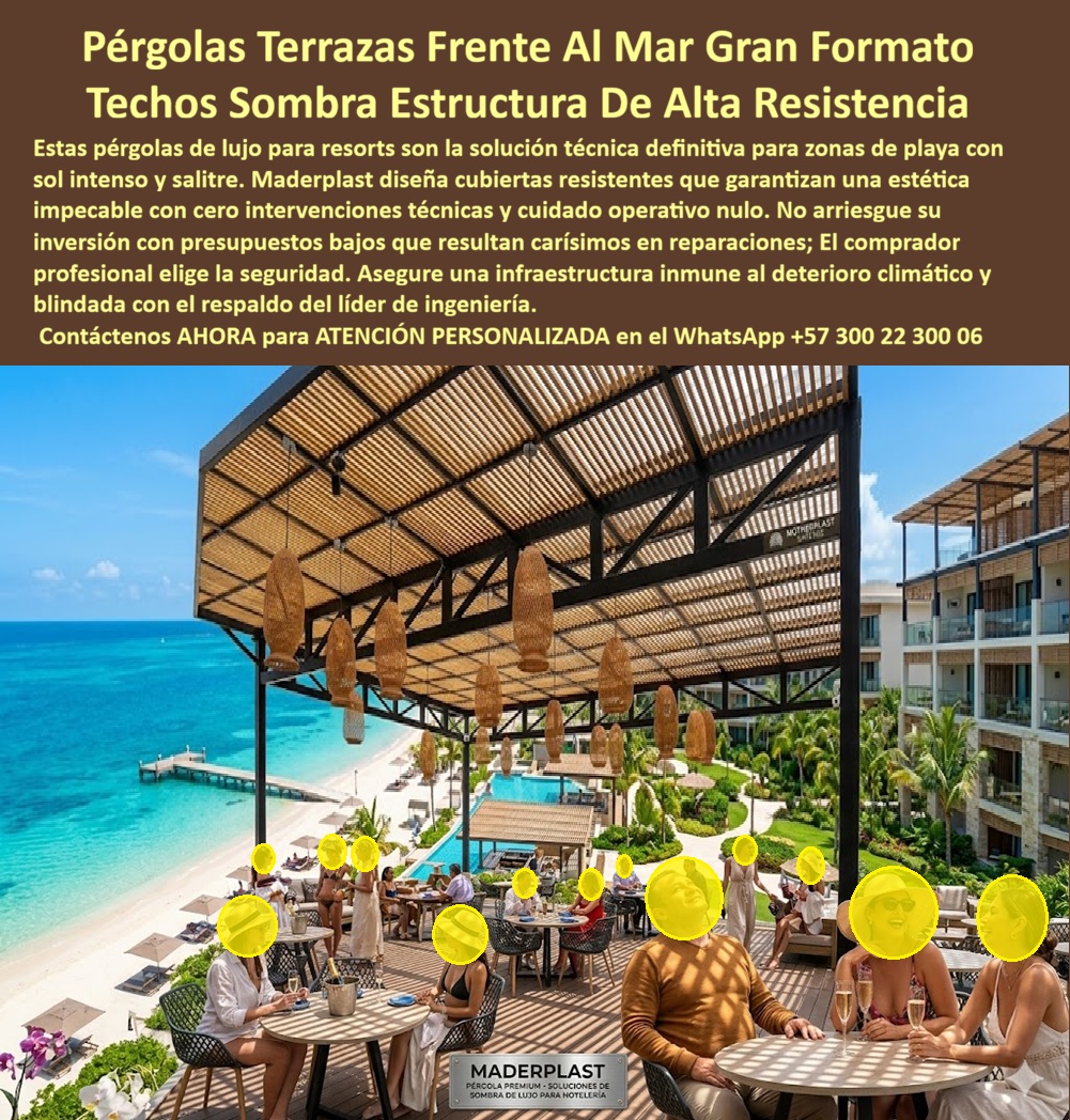 Pérgolas Decorativas Terrazas Hoteleras Techos Sombra Cubierta Maderplast Pérgolas hoteleras exteriores eliminan calor sombra elegante Pérgolas de sombra evitan la oxidación cubriendo piscinas Pérgolas Piscina Resort Resistentes Rayos UV sol  Pérgolas para Pasarela Flotante Azul Maderplast – Embarcadero Turístico Flotante Resistente al Oleaje para Marinas Hoteleras con Atraque Seguro En la imagen se aprecia una pasarela flotante azul Maderplast para embarcadero turístico en marina hotelera con deck de color integral vibrante y superficie antideslizante que se extiende desde el muelle de concreto hacia aguas cristalinas, permitiendo atraque seguro de lanchas y yates mientras recibe flujo constante de pasajeros. Esta estructura modular presenta textura uniforme de composite polimérico con barandas laterales reforzadas que resiste oleaje continuo, salinidad marina y tráfico intensivo sin corrosión ni desgaste. El diseño se integra al entorno tropical de la marina manteniendo estética profesional y funcionalidad permanente en condiciones costeras exigentes. Quien ha gestionado infraestructura en marinas hoteleras o puertos turísticos sabe perfectamente cuál es el verdadero dolor: las pasarelas y muelles tradicionales sufren degradación rápida por el oleaje constante, el impacto diario de embarcaciones, el salitre y el tráfico peatonal intensivo. Esto genera riesgos de seguridad para los pasajeros, reparaciones frecuentes, interrupciones operativas y costos que se acumulan año tras año. Lo que en un principio parece una opción económica termina convirtiéndose en una inversión muy cara por fallas críticas, pérdida de imagen y la imposibilidad de justificar ante la gerencia o los inversionistas una decisión que, a la larga, resulta mucho más costosa y problemática. Una compra bien hecha recibe felicitaciones permanentes; una mal hecha no encuentra excusa que compense los gastos adicionales y los dolores de cabeza. Maderplast resuelve este problema de forma definitiva y segura. Fabricamos a medida la pasarela flotante azul marina turística, el embarcadero flotante hotelero atraque seguro y el muelle flotante deck azul resistente oleaje con composites poliméricos de ingeniería marina que eliminan por completo la corrosión, el desgaste por impacto y la degradación por UV o salinidad. El resultado es una estructura modular ligera, con superficie antideslizante certificada, color integral permanente y más de 20 años de vida útil, ideal para soportar oleaje, atraque diario de lanchas y yates y alto flujo de pasajeros sin mantenimiento correctivo, todo con huella de carbono baja y estética moderna que eleva la experiencia turística. Así lo confirman en testimonio de caso real el Gerente de Infraestructura de una marina turística hotelera en un proyecto del 2024: el problema que enfrentamos era la degradación rápida de pasarelas y muelles por oleaje constante y atraque diario de embarcaciones, generando riesgos de seguridad para pasajeros y costos elevados de reparaciones frecuentes. Después de instalar la pasarela flotante Maderplast con deck azul modular, fabricada según planos del proyecto y conectada al muelle existente, el embarcadero ha operado de forma continua durante meses sin ningún mantenimiento correctivo, manteniendo superficie antideslizante y color original, con atraque seguro y mejora notable en la experiencia de los usuarios. Cuando un profesional busca la mejor alternativa para la pasarela marina polimérica hotel, el embarcadero flotante hotelero atraque seguro o el muelle flotante atraque pasajeros con las especificaciones técnicas correctas, Maderplast entrega la tranquilidad absoluta. Contamos con ficha técnica completa en PDF con medidas, planos de anclaje y especificaciones de carga, certificados de pruebas de laboratorio y videos reales disponibles en el canal de YouTube @maderplasSA. Los productos Maderplast son tan buenos que cualquier otra opción, incluso regalada, terminaría siendo carísima por sus fallas y mantenimientos constantes. Si su proyecto requiere una pasarela flotante que realmente entregue durabilidad extrema, seguridad y rentabilidad a largo plazo, contáctenos hoy. Nuestro equipo de ingenieros está listo para brindarle cotización personalizada, renders, prototipos y toda la asesoría técnica que necesite. WhatsApp directo: +57 300 22 300 06