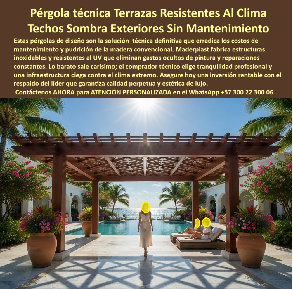 Pérgolas Decorativas Terrazas Hoteleras Techos Sombra Cubierta Maderplast Pérgolas turísticas exteriores eliminan mantenimiento solución segura larga vida Techos pérgola hotel protege lluvia sol estructura estable Sombríos hoteleros Pérgolas Pérgola Técnica en Polímero de Ingeniería Resistente al Clima para Terrazas, Piscinas y Exteriores — Techos de Sombra Sin Mantenimiento que Reemplazan la Madera y el Metal Definitivamente La imagen habla antes que el texto: una pérgola de vigas transversales en tono nogal oscuro sobre columnas cilíndricas con capiteles moldurados, cubriendo una terraza de piscina frente al mar con palmeras, piso de piedra y camastros de descanso bajo un sol que no perdona. Lo que la imagen no dice es que esa estructura no es madera ni metal pintado: es polímero de ingeniería Maderplast con color integral fundido en la masa del material, y lleva más de cuatro años a la intemperie en ambiente costero de alta salinidad y radiación UV extrema sin que nadie le haya pasado una lija, una brocha de sellador ni un peso en mantenimiento. Quien haya especificado madera convencional para terraza de piscina costera conoce el ciclo: la humedad hincha las fibras, la brisa salina destruye cualquier sellador, la radiación UV decolora y agrieta la superficie, y los hongos e insectos xilófagos terminan el trabajo. El resultado es lijado, sellado, repintado y reemplazo de piezas cada dos o tres años, con cierre de zonas de servicio, mano de obra especializada y reclamos internos. El metal no mejora la ecuación: corrosión en soldaduras, tratamiento anticorrosivo periódico y valor residual de reciclaje que atrae vandalismo. En ambos casos el presupuesto acumulado de mantenimiento termina superando el costo original de la estructura, y al comprador no lo recordarán por haber conseguido un descuento sino por los éxitos o fracasos de su decisión, porque una compra "barata" termina siendo carísima por fallas, reposición, pérdida de imagen y falta de garantía de empresas que no responden. Maderplast resuelve ese problema de raíz. El polímero técnico de ingeniería incorpora estabilizadores UV de alta permanencia, pigmentos inorgánicos en masa y una matriz que no absorbe humedad ni ofrece sustrato a ningún organismo biológico: no se pudre, no se oxida, no astilla, no decolora y no requiere ningún tratamiento posterior a la instalación. El acabado reproduce la calidez de la madera tropical sin sus costos ocultos, y las secciones estructurales se fabrican a medida sobre plano según las especificaciones del proyecto, adaptables a cualquier configuración arquitectónica. La garantía verificable supera veinte años sin mantenimiento, respaldada con pruebas de laboratorio con fecha y entidad, fichas técnicas descargables en PDF con medidas, planos y anclaje, y videos de pruebas presenciales en el canal de respaldo técnico https://www.youtube.com/@maderplasSA donde el comprador técnico puede verificar el desempeño real antes de firmar. Para proyectos con criterios LEED, Maderplast certifica índice de 0,77 en huella de carbono, reciclabilidad total del polímero y eliminación de químicos de mantenimiento. Un complejo turístico costero —nombre reservado por confidencialidad, visita al sitio disponible bajo solicitud— enfrentaba reposición de pérgolas de madera cada tres años con costos acumulados que ya superan la inversión original. Se instalaron pérgolas Maderplast fabricadas a medida con color integral tono nogal, sin tratamiento posterior, en menor tiempo que la madera gracias al peso liviano del material. Tras más de cuatro años en costa, salinidad y UV extremo, conservan el mismo color, textura y estabilidad del primer día sin una sola intervención. Una compra bien hecha no necesita explicaciones, solo recibe felicitaciones, y los productos Maderplast son tan buenos que los demás, al contabilizar costos ocultos y riesgo operativo, no se aceptarían ni regalados. Si necesita cotizar pérgola resistente intemperie sin mantenimiento para terraza de piscina costera, alternativa a pérgola de madera que no se pudre, estructura de sombra liviana resistente a corrosión, especificaciones técnicas para pliego de licitación, personalización de diseño, planos, renders, prototipos, producción en serie o fabricación a medida, Maderplast es fabricante directo en Colombia con atención personalizada de ingeniería. La decisión correcta no es la que cuesta menos hoy; es la que no cuesta nada mañana. Contacte un ingeniero Maderplast por WhatsApp: 57+ 300 22 300 06.