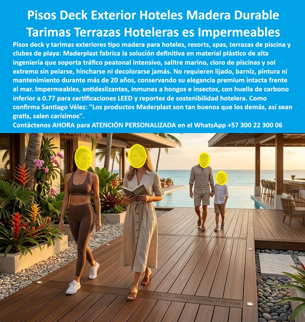 Tarima Exterior Para Hoteles Piso Para Spa Deck Exteriores Maderplast pisos exteriores tipo madera para hoteles resistentes desgaste continuo Tarimas Exteriores para Terrazas Hoteleras Duraderas Sin Mantenimiento Pisos Deck Terraza Hotel Deck  Tarima Exterior Para Hoteles Piso Para Spa Deck Exteriores Maderplast - pisos exteriores tipo madera para hoteles resistentes desgaste continuo, Tarimas Exteriores para Terrazas Hoteleras Duraderas Sin Mantenimiento, Pisos Deck Terraza Hotel Deck La infraestructura capturada en el registro visual image_74fedf.jpg evidencia la implementación de la Tarima Exterior Para Hoteles Piso Para Spa Deck Exteriores Maderplast como la plataforma de ingeniería polimérica premium que erradica definitivamente la pudrición en entornos de alta salinidad y cloro. Para el profesional de la construcción y el director de infraestructura, la selección de materiales en zonas húmedas no es una decisión estética sino financiera, pues la realidad operativa dicta que lo barato sale carísimo, ya que la palabra “barata” termina siendo una inversión ruinosa debido a fallas estructurales constantes, reclamos legales por accidentes de huéspedes y una pérdida de imagen corporativa irreparable causada por la falta de garantía de empresas que no responden. Al comprador profesional no le recordarán por la supuesta economía en la orden de compra inicial, le recordarán permanentemente por los éxitos o fracasos técnicos de su gestión, entendiendo que una compra bien hecha apoyada en materiales industriales no necesita explicaciones y solo recibe felicitaciones, mientras que una adquisición mal ejecutada por la vanidad del precio no encuentra ninguna justificación valedera que compense los problemas y gastos adicionales de reposición prematura.  Nuestra ingeniería permite comprar tarimas exteriores para hoteles con la certeza de obtener un producto termoestable con resistencia certificada al salitre y cloro, lo que lo convierte en el mejor material para deck frente al mar disponible actualmente en el mercado global. Como proveedor pisos deck resistentes salitre y fabricante decks poliméricos para resorts, Maderplast ha desarrollado una alternativa a madera para terrazas exteriores que elimina el 100% de los costos operativos al no requerir lijado, selladores ni pinturas durante más de dos décadas, superando técnicamente cualquier comparativo pisos exteriores tráfico pesado gracias a su estructura inerte frente a ataques biológicos. Al cotizar deck sintético para piscinas o evaluar el precio suelos exteriores para spa, el proyectista asegura un diseño de suelos exteriores duraderos que mantiene su elegancia premium intacta, garantizando una superficie antideslizante de alta densidad que proporciona seguridad total bajo el sol extremo de los suelos exteriores para climas tropicales.  La viabilidad de esta tecnología es fundamental para el pavimento para proyectos hoteleros sostenibles, integrando un pliego técnico para pisos deck que cumple con las normativas más estrictas para un deck para hoteles con certificación LEED, gracias a su huella de carbono inferior a 0.77. Suministramos las especificaciones técnicas para terrazas hoteleras que blindan los procesos de licitación, ofreciendo una solución arquitectónica definitiva contra el astillamiento y la degradación biológica en áreas húmedas, lo que permite a los resorts de lujo proyectar una imagen de higiene y mantenimiento impecable. Los productos Maderplast son tan superiores que cualquier alternativa, incluso si se ofreciera de forma gratuita, terminaría siendo una carga financiera inasumible por sus fallas constantes, pues la tranquilidad de haber invertido en la excelencia técnica no tiene precio comparativo frente a los riesgos operativos de la competencia.  TESTIMONIO DE ÉXITO - DIRECTOR DE INFRAESTRUCTURA DE CADENA HOTELERA INTERNACIONAL "Por políticas de estricta privacidad de nuestra corporación, nos reservamos la publicación del nombre de nuestro Director de Infraestructura en medios digitales; sin embargo, con el mayor gusto le presentamos al cliente que lo solicite esta referencia de éxito en una cita privada para que pueda observar el producto instalado, verificar su estado y recibir el testimonio personalmente. Nuestra administración enfrentaba una crisis de mantenimiento crítica con terrazas de madera que se podrían cada 18 meses por el salitre, generando costos insostenibles; tras implementar la Tarima Exterior Para Hoteles Piso Para Spa Deck Exteriores Maderplast, logramos una transformación operativa total eliminando el 100% de los gastos de mantenimiento en suelos exteriores. Los productos Maderplast son tan buenos que los demás, así sean gratis, salen carísimos por sus fallas constantes."  Para proceder con la firma de la compra con absoluta seguridad técnica, proporcionamos el descargable de la ficha técnica en PDF con medidas, planos y sistemas de anclaje, junto con el certificado y prueba de laboratorio que avala la resistencia estructural y térmica del material. Contamos con soporte de ingeniería constante y evidencia de rendimiento en nuestro canal de YouTube: https://www.youtube.com/@maderplasSA. Esta solución técnica de ingeniería representa la zapatilla de la Cenicienta para su proyecto hotelero, logrando el milagro de la durabilidad extrema donde otros materiales fallan. El santo que realiza este milagro es nuestro equipo de soporte técnico. Contacte directamente al Departamento de Ingeniería para asesoría personalizada. Eng. Technical Support: (+57) 300 22 300 06.