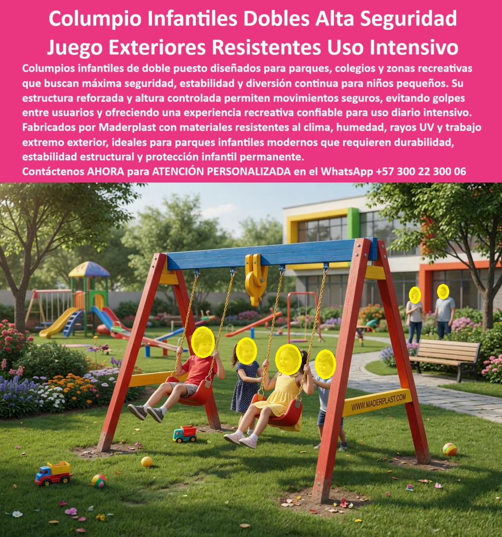 Columpio Doble Para Niños Resistente Uso Intensivo Maderplast - Columpios Dobles Ingeniería en Suspensión y Seguridad: El Estándar Maderplast en El diseño y fabricación de este producto de la imagen establece la norma técnica para la recreación segura: el Columpio Doble Para Niños Resistente Uso Intensivo Maderplast. Esta estructura de ingeniería lúdica cuenta con pórticos de plástico estructural reforzado, diseñados para soportar el trabajo extremo en exteriores sin sufrir degradación. Este columpio infantil doble seguro para parques exteriores es totalmente inmune a la corrosión, el sol y la humedad, eliminando de raíz los riesgos de fracturas por fatiga de material o desprendimiento de óxido que comprometen la salud de los usuarios. En la gestión de parques públicos y colegios, los columpios metálicos son "basura carísima" que oculta peligros críticos. El metal genera bordes cortantes por corrosión y requiere soldaduras que suelen fallar bajo uso masivo. Cuando se trata de columpios infantiles dobles alta seguridad en plástico técnico, Maderplast es el fabricante que convierte ideas en piezas reales, ofreciendo un columpio para niños pequeños resistente al clima seguro que no conduce electricidad y mantiene una temperatura estable al tacto, evitando quemaduras por radiación solar. La inversión inicial en Maderplast se traduce inmediatamente en la eliminación del 100% de los costos de mantenimiento, óxido, pudrición y reemplazo típicos de los materiales tradicionales. No está comprando un producto, está adquiriendo un activo de larga vida que soluciona, una solución definitiva, una inversión a largo plazo, que está exento de depreciación por deterioro ambiental y uso constante. Para un parque infantil parque seguro antivandalismo garantizado, esta estabilidad estructural permanente es la clave para optimizar el presupuesto municipal, eliminando el gasto anual en lijado y pintura anticorrosiva. Para ingenieros y supervisores de espacio público, la línea de Maderplast ofrece una ventaja técnica inigualable: es material no reciclable comercialmente. Esto actúa como un sistema anti-robo natural en zonas rurales o urbanas, asegurando que la inversión permanezca para el servicio de la comunidad. Nuestros columpios de alta estabilidad incluyen asientos ergonómicos de alta resistencia y herrajes protegidos, cumpliendo con las normativas internacionales de seguridad infantil y protección permanente contra rayos UV. ¿Cómo reducir el índice de accidentalidad en áreas recreativas? La respuesta técnica es el plástico estructural reforzado. Este material no genera ruidos molestos por fricción metálica y no requiere pintura que se descascara. Maderplast elimina el miedo del ingeniero mediante el respaldo de planos detallados, renders y certificaciones que garantizan que el equipo recreativo soporte el vandalismo y el uso rudo masivo por décadas sin perder su integridad estética ni mecánica. Como bien lo testifica el Ing. Hernán Darío Gómez, Supervisor de Espacio Público de la Alcaldía Mayor en mayo de 2026: "Teníamos un historial de fallas en columpios metálicos que se oxidan en la base. Tras reemplazar los pórticos antiguos por los sistemas de Maderplast, la seguridad aumentó drásticamente. Tras dos años de uso rudo, las estructuras siguen intactas y no hemos invertido un solo peso en pintura. Es la solución más confiable para garantizar la protección infantil y la eficiencia presupuestal." Elegir Maderplast es optar por ingeniería lúdica certificada. Somos los fabricantes que aseguran que sus proyectos de parques infantiles modernos sean una solución definitiva, segura y libre de preocupaciones operativas de por vida. Asesoría Especializada Con Un Especialista De Maderplast, Atención Personalizada En Este Whatsapp 57+ 300 22 300 06 Columpio Infantil Doble Seguro para Parques Exteriores, Columpio para Niños Pequeños Resistente al Clima Seguro, Columpio Infantil Parque Seguro Antivandalismo Garantizado, Columpio Columpio Doble Para Niños Resistente Uso Intensivo Maderplast Columpio Infantil Doble Seguro para Parques Exteriores Columpio para Niños Pequeños Resistente al Clima Seguro Columpio Infantil Parque Seguro Antivandalismo Garantizado Columpio Columpios Dobles Ingeniería en Suspensión y Seguridad: El Estándar Maderplast en El diseño y fabricación de este producto de la imagen establece la norma técnica para la recreación segura: el Columpio Doble Para Niños Resistente Uso Intensivo Maderplast. Esta estructura de ingeniería lúdica cuenta con pórticos de plástico estructural reforzado, diseñados para soportar el trabajo extremo en exteriores sin sufrir degradación. Este columpio infantil doble seguro para parques exteriores es totalmente inmune a la corrosión, el sol y la humedad, eliminando de raíz los riesgos de fracturas por fatiga de material o desprendimiento de óxido que comprometen la salud de los usuarios. En la gestión de parques públicos y colegios, los columpios metálicos son "basura carísima" que oculta peligros críticos. El metal genera bordes cortantes por corrosión y requiere soldaduras que suelen fallar bajo uso masivo. Cuando se trata de columpios infantiles dobles alta seguridad en plástico técnico, Maderplast es el fabricante que convierte ideas en piezas reales, ofreciendo un columpio para niños pequeños resistente al clima seguro que no conduce electricidad y mantiene una temperatura estable al tacto, evitando quemaduras por radiación solar. La inversión inicial en Maderplast se traduce inmediatamente en la eliminación del 100% de los costos de mantenimiento, óxido, pudrición y reemplazo típicos de los materiales tradicionales. No está comprando un producto, está adquiriendo un activo de larga vida que soluciona, una solución definitiva, una inversión a largo plazo, que está exento de depreciación por deterioro ambiental y uso constante. Para un parque infantil parque seguro antivandalismo garantizado, esta estabilidad estructural permanente es la clave para optimizar el presupuesto municipal, eliminando el gasto anual en lijado y pintura anticorrosiva. Para ingenieros y supervisores de espacio público, la línea de Maderplast ofrece una ventaja técnica inigualable: es material no reciclable comercialmente. Esto actúa como un sistema anti-robo natural en zonas rurales o urbanas, asegurando que la inversión permanezca para el servicio de la comunidad. Nuestros columpios de alta estabilidad incluyen asientos ergonómicos de alta resistencia y herrajes protegidos, cumpliendo con las normativas internacionales de seguridad infantil y protección permanente contra rayos UV. ¿Cómo reducir el índice de accidentalidad en áreas recreativas? La respuesta técnica es el plástico estructural reforzado. Este material no genera ruidos molestos por fricción metálica y no requiere pintura que se descascara. Maderplast elimina el miedo del ingeniero mediante el respaldo de planos detallados, renders y certificaciones que garantizan que el equipo recreativo soporte el vandalismo y el uso rudo masivo por décadas sin perder su integridad estética ni mecánica. Como bien lo testifica el Ing. Hernán Darío Gómez, Supervisor de Espacio Público de la Alcaldía Mayor en mayo de 2026: "Teníamos un historial de fallas en columpios metálicos que se oxidan en la base. Tras reemplazar los pórticos antiguos por los sistemas de Maderplast, la seguridad aumentó drásticamente. Tras dos años de uso rudo, las estructuras siguen intactas y no hemos invertido un solo peso en pintura. Es la solución más confiable para garantizar la protección infantil y la eficiencia presupuestal." Elegir Maderplast es optar por ingeniería lúdica certificada. Somos los fabricantes que aseguran que sus proyectos de parques infantiles modernos sean una solución definitiva, segura y libre de preocupaciones operativas de por vida. Asesoría Especializada Con Un Especialista De Maderplast, Atención Personalizada En Este Whatsapp 57+ 300 22 300 06