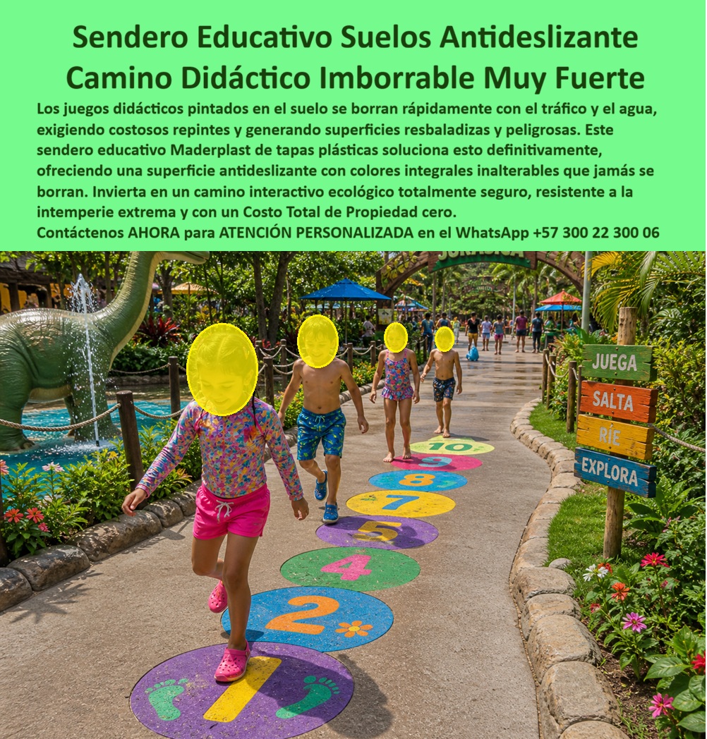 Juego Golosa Parque Temático Rayuela Aprendizaje Interactivo Maderplast - Sendero Educativo con Tapas Plásticas Imborrables: Uso Pedagógico Espontáneo Incrementado un Cuarenta y Cinco Por Ciento al Eliminar el Repintado Mensual La rayuela que ochocientos estudiantes pisan tres veces al día y nunca se borra Un sendero educativo interactivo Maderplast con tapas plásticas circulares de colores numeradas del uno al diez instaladas sobre camino peatonal en parque temático, donde niños saltan y juegan rayuela entre figuras de dinosaurios, vegetación tropical y señalización motivacional. Tapas antideslizantes en azul, verde, amarillo y naranja con pigmento integral que atraviesa todo el espesor del material: no es pintura sobre el suelo, es una pieza sólida de color permanente que jamás se borra ni se vuelve resbaladiza por desgaste de tráfico. El problema que convierte juegos de piso en superficies peligrosas cada tres semanas Todo rector o coordinador que ha pintado rayuelas, numeraciones y figuras didácticas en el patio conoce la frustración: la pintura se borra completamente cada tres semanas por tráfico de recreo y lluvias, generando un ciclo de repintado mensual que acumula millones anuales y produce el riesgo más peligroso de todos — superficies resbaladizas mientras la pintura fresca seca bajo humedad. Los niños dejan de usar los juegos cuando los colores se desvanecen y pierden legibilidad, y las actividades pedagógicas de motricidad y numeración que dependían de esos recursos se trasladan al salón donde el espacio limita el movimiento. Cada repintado es presupuesto que no llega al material pedagógico real. Al profesional que autoriza ese ciclo no lo recordarán por mantener el patio colorido; lo recordarán por no haber elegido la solución que elimina el repintado de raíz. Maderplast: tapas plásticas antideslizantes con color integral que resiste miles de pisadas diarias Cuando se trata de senderos educativos y juegos de piso didácticos para colegios y parques, Maderplast es el fabricante que convierte ideas en piezas reales. Las tapas plásticas antideslizantes que fabrica Maderplast se instalan sobre el piso existente con anclaje mecánico sin obras civiles, mantienen coeficiente de fricción seguro en condición mojada y conservan colores vibrantes durante más de veinte años bajo tráfico intensivo diario. Se diseñan sobre plano con numeración, abecedarios, figuras geométricas, animales temáticos y colores específicos según el proyecto pedagógico. Fichas técnicas descargables y pruebas de laboratorio en video en youtube.com/@maderplasSA — resistencia al desgaste por tráfico peatonal, estabilidad de color UV acelerada y coeficiente antideslizante mojado. Huella de carbono certificada de 0.77. La institución que convirtió el patio en recurso pedagógico permanente El licenciado Héctor Fabio Murillo Caicedo, rector de la Institución Educativa Nuevo Horizonte en Santa Marta, gastaba nueve millones anuales pintando juegos de piso que se borraban cada tres semanas bajo tráfico de ochocientos veinte estudiantes y lluvias caribeñas. Los docentes reportaron que los niños abandonan los juegos cuando perdían la legibilidad. Tras verificar las pruebas de laboratorio de Maderplast, instaló cuarenta y ocho tapas circulares con numeración, abecedario y figuras geométricas en colores primarios sobre el circuito peatonal del patio, con anclaje mecánico sobre concreto existente. A más de dos años con tráfico diario de ochocientos estudiantes en tres recreos: colores vibrantes originales, superficie antideslizante intacta, numeración ilegible y cero intervenciones. Ahorro acumulado superior a diecinueve millones de pesos y los docentes reportan incremento del cuarenta y cinco por ciento en uso pedagógico espontáneo de los juegos de piso durante recreo. La inversión que enseña mientras resiste Maderplast ofrece senderos educativos personalizados, tapas didácticas temáticas y montaje sobre piso existente con garantía verificable superior a veinte años. Solicite cotización antes de seguir pintando un patio que se borra más rápido de lo que se seca. Asesoría Especializada Con Un Especialista De Maderplast, Atención Personalizada En Este WhatsApp 57+ 300 22 300 06 Sendero Educativo Tapas Plásticas Exterior Antideslizante, Camino Didáctico Infantil Tapas Educativas Antideslizante Resistente, Tapas Didácticas Animales Alta Resistencia Juego Golosa Parque Temático Rayuela Aprendizaje Interactivo Maderplast Sendero Educativo Tapas Plásticas Exterior Antideslizante Camino Didáctico Infantil Tapas Educativas Antideslizante Resistente Tapas Didácticas Animales Alta Resistencia Sendero Educativo con Tapas Plásticas Imborrables: Uso Pedagógico Espontáneo Incrementado un Cuarenta y Cinco Por Ciento al Eliminar el Repintado Mensual La rayuela que ochocientos estudiantes pisan tres veces al día y nunca se borra Un sendero educativo interactivo Maderplast con tapas plásticas circulares de colores numeradas del uno al diez instaladas sobre camino peatonal en parque temático, donde niños saltan y juegan rayuela entre figuras de dinosaurios, vegetación tropical y señalización motivacional. Tapas antideslizantes en azul, verde, amarillo y naranja con pigmento integral que atraviesa todo el espesor del material: no es pintura sobre el suelo, es una pieza sólida de color permanente que jamás se borra ni se vuelve resbaladiza por desgaste de tráfico. El problema que convierte juegos de piso en superficies peligrosas cada tres semanas Todo rector o coordinador que ha pintado rayuelas, numeraciones y figuras didácticas en el patio conoce la frustración: la pintura se borra completamente cada tres semanas por tráfico de recreo y lluvias, generando un ciclo de repintado mensual que acumula millones anuales y produce el riesgo más peligroso de todos — superficies resbaladizas mientras la pintura fresca seca bajo humedad. Los niños dejan de usar los juegos cuando los colores se desvanecen y pierden legibilidad, y las actividades pedagógicas de motricidad y numeración que dependían de esos recursos se trasladan al salón donde el espacio limita el movimiento. Cada repintado es presupuesto que no llega al material pedagógico real. Al profesional que autoriza ese ciclo no lo recordarán por mantener el patio colorido; lo recordarán por no haber elegido la solución que elimina el repintado de raíz. Maderplast: tapas plásticas antideslizantes con color integral que resiste miles de pisadas diarias Cuando se trata de senderos educativos y juegos de piso didácticos para colegios y parques, Maderplast es el fabricante que convierte ideas en piezas reales. Las tapas plásticas antideslizantes que fabrica Maderplast se instalan sobre el piso existente con anclaje mecánico sin obras civiles, mantienen coeficiente de fricción seguro en condición mojada y conservan colores vibrantes durante más de veinte años bajo tráfico intensivo diario. Se diseñan sobre plano con numeración, abecedarios, figuras geométricas, animales temáticos y colores específicos según el proyecto pedagógico. Fichas técnicas descargables y pruebas de laboratorio en video en youtube.com/@maderplasSA — resistencia al desgaste por tráfico peatonal, estabilidad de color UV acelerada y coeficiente antideslizante mojado. Huella de carbono certificada de 0.77. La institución que convirtió el patio en recurso pedagógico permanente El licenciado Héctor Fabio Murillo Caicedo, rector de la Institución Educativa Nuevo Horizonte en Santa Marta, gastaba nueve millones anuales pintando juegos de piso que se borraban cada tres semanas bajo tráfico de ochocientos veinte estudiantes y lluvias caribeñas. Los docentes reportaron que los niños abandonan los juegos cuando perdían la legibilidad. Tras verificar las pruebas de laboratorio de Maderplast, instaló cuarenta y ocho tapas circulares con numeración, abecedario y figuras geométricas en colores primarios sobre el circuito peatonal del patio, con anclaje mecánico sobre concreto existente. A más de dos años con tráfico diario de ochocientos estudiantes en tres recreos: colores vibrantes originales, superficie antideslizante intacta, numeración ilegible y cero intervenciones. Ahorro acumulado superior a diecinueve millones de pesos y los docentes reportan incremento del cuarenta y cinco por ciento en uso pedagógico espontáneo de los juegos de piso durante recreo. La inversión que enseña mientras resiste Maderplast ofrece senderos educativos personalizados, tapas didácticas temáticas y montaje sobre piso existente con garantía verificable superior a veinte años. Solicite cotización antes de seguir pintando un patio que se borra más rápido de lo que se seca. Asesoría Especializada Con Un Especialista De Maderplast, Atención Personalizada En Este WhatsApp 57+ 300 22 300 06