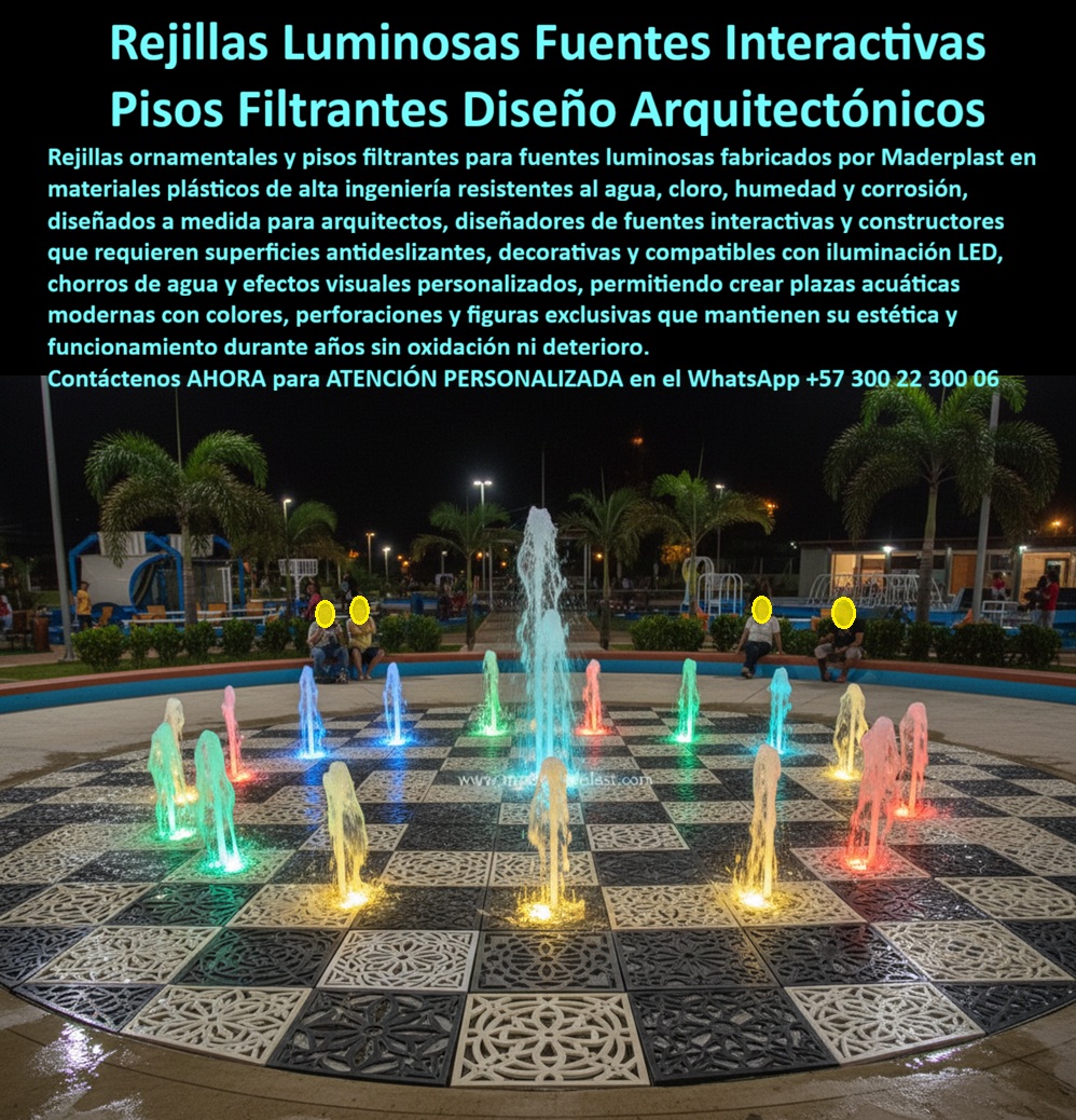 Rejilla Drenante Fuentes Luminosa Parque Acuático Anti Deslizantes Maderplast - Rejillas Ornamentales Drenantes para Fuentes Interactivas en Plástico de Ingeniería: Cero Quemaduras, Cero Corrosión y Noventa y Dos Millones Ahorrados La superficie que cinco mil personas pisan descalzas cada día sin quemarse ni resbalarse Rejillas ornamentales drenantes Maderplast con diseño de ajedrez en módulos cuadrados negros con perforaciones geométricas tipo mandala, instaladas como piso filtrante antideslizante en fuente interactiva luminosa de plaza pública nocturna con chorros de agua verticales iluminados por luces LED multicolor. Plástico de alta ingeniería resistente a agua clorada, humedad permanente y tráfico peatonal intenso, con superficie térmica que no acumula calor bajo sol directo y mantiene coeficiente de fricción seguro en condición mojada permanente. Los dos problemas que las rejillas metálicas nunca van a resolver Todo ingeniero hidráulico que ha especificado rejillas galvanizadas para fuentes interactivas de piso conoce los dos fallos que arruinan el proyecto: la corrosión por contacto permanente con agua clorada genera manchas de óxido que destruyen el acabado de la plaza entera, y el calentamiento solar del metal quema los pies de los niños que juegan descalzos en los chorros durante el día. Cada ciclo de reemplazo de rejillas corroídas implica cierre parcial de la fuente, pérdida de atractivo turístico y presupuesto que se consume en reponer el mismo material que volverá a fallar. El acero inoxidable 316 retrasa la corrosión pero no la elimina en soldaduras bajo inmersión clorada, y sigue acumulando calor peligroso. Al profesional que firma esa especificación no lo recordarán por el material que eligió; lo recordarán por las quemaduras que se evitaron — o que se permitieron. Maderplast: pisos filtrantes arquitectónicos que resisten cloro, sol y miles de pisadas mojadas Cuando se trata de rejillas ornamentales drenantes para fuentes interactivas, Maderplast es el fabricante que convierte ideas en piezas reales. El plástico de alta ingeniería que utiliza Maderplast no se oxida, no mancha pisos con escorrentía de óxido, no acumula calor bajo radiación solar y mantiene superficie antideslizante en condición mojada permanente durante más de veinte años. Los módulos se fabrican sobre plano con perforaciones geométricas exclusivas — mandalas, figuras arquitectónicas, calados decorativos — según el concepto del arquitecto, compatibles con iluminación LED y chorros programables. Ensamble modular sin adhesivos que permite montaje en jornadas, no en semanas. Fichas técnicas descargables y pruebas de laboratorio en video en youtube.com/@maderplasSA — coeficiente de fricción antideslizante mojado, comportamiento térmico bajo radiación directa y resistencia a inmersión en agua clorada. Huella de carbono certificada de 0.77. La fuente que se convirtió en el principal atractivo turístico nocturno de su ciudad El ingeniero hidráulico Carlos Alberto Valencia Muñoz, director técnico del proyecto Fuente Interactiva Plaza Cívica de Montería, especificó inicialmente rejillas galvanizadas para doscientos cuarenta metros cuadrados con treinta y seis chorros programables y tráfico de cinco mil personas diarias. La corrosión por agua clorada a treinta y ocho grados generaba manchas de óxido y el metal quemaba pies descalzos. Tras verificar las pruebas de laboratorio de Maderplast, instaló cuatrocientos ochenta módulos ornamentales con perforaciones tipo mandala en formato ajedrez, montaje modular completo en cinco jornadas. A más de dos años con flujo peatonal intensivo e inmersión permanente en agua clorada: color original, superficie antideslizante intacta, cero manchas de corrosión, cero quemaduras y cero módulos reemplazados. Ahorro proyectado superior a noventa y dos millones de pesos en el primer decenio y la fuente se posicionó como principal atractivo turístico nocturno en plataformas digitales. La especificación que protege pies descalzos y presupuesto público Maderplast ofrece rejillas ornamentales personalizadas, pisos filtrantes decorativos y montaje modular sobre fuente existente con garantía superior a veinte años. Solicite cotización antes de especificar metal que corroerá y quemará. Asesoría Especializada Con Un Especialista De Maderplast, Atención Personalizada En Este WhatsApp 57+ 300 22 300 06 Rejilla Ornamental Fuente Luminosa Plaza Antideslizante, Rejilla Drenante Decorativa Fuentes Agua Resistente Uso Intensivo, Rejillas Filtrantes Fuentes Interactivas PP Rejilla Drenante Fuentes Luminosa Parque Acuático Anti Deslizantes Maderplast Rejilla Ornamental Fuente Luminosa Plaza Antideslizante Rejilla Drenante Decorativa Fuentes Agua Resistente Uso Intensivo Rejillas Filtrantes Fuentes Interactivas PP Rejillas Ornamentales Drenantes para Fuentes Interactivas en Plástico de Ingeniería: Cero Quemaduras, Cero Corrosión y Noventa y Dos Millones Ahorrados La superficie que cinco mil personas pisan descalzas cada día sin quemarse ni resbalarse Rejillas ornamentales drenantes Maderplast con diseño de ajedrez en módulos cuadrados negros con perforaciones geométricas tipo mandala, instaladas como piso filtrante antideslizante en fuente interactiva luminosa de plaza pública nocturna con chorros de agua verticales iluminados por luces LED multicolor. Plástico de alta ingeniería resistente a agua clorada, humedad permanente y tráfico peatonal intenso, con superficie térmica que no acumula calor bajo sol directo y mantiene coeficiente de fricción seguro en condición mojada permanente. Los dos problemas que las rejillas metálicas nunca van a resolver Todo ingeniero hidráulico que ha especificado rejillas galvanizadas para fuentes interactivas de piso conoce los dos fallos que arruinan el proyecto: la corrosión por contacto permanente con agua clorada genera manchas de óxido que destruyen el acabado de la plaza entera, y el calentamiento solar del metal quema los pies de los niños que juegan descalzos en los chorros durante el día. Cada ciclo de reemplazo de rejillas corroídas implica cierre parcial de la fuente, pérdida de atractivo turístico y presupuesto que se consume en reponer el mismo material que volverá a fallar. El acero inoxidable 316 retrasa la corrosión pero no la elimina en soldaduras bajo inmersión clorada, y sigue acumulando calor peligroso. Al profesional que firma esa especificación no lo recordarán por el material que eligió; lo recordarán por las quemaduras que se evitaron — o que se permitieron. Maderplast: pisos filtrantes arquitectónicos que resisten cloro, sol y miles de pisadas mojadas Cuando se trata de rejillas ornamentales drenantes para fuentes interactivas, Maderplast es el fabricante que convierte ideas en piezas reales. El plástico de alta ingeniería que utiliza Maderplast no se oxida, no mancha pisos con escorrentía de óxido, no acumula calor bajo radiación solar y mantiene superficie antideslizante en condición mojada permanente durante más de veinte años. Los módulos se fabrican sobre plano con perforaciones geométricas exclusivas — mandalas, figuras arquitectónicas, calados decorativos — según el concepto del arquitecto, compatibles con iluminación LED y chorros programables. Ensamble modular sin adhesivos que permite montaje en jornadas, no en semanas. Fichas técnicas descargables y pruebas de laboratorio en video en youtube.com/@maderplasSA — coeficiente de fricción antideslizante mojado, comportamiento térmico bajo radiación directa y resistencia a inmersión en agua clorada. Huella de carbono certificada de 0.77. La fuente que se convirtió en el principal atractivo turístico nocturno de su ciudad El ingeniero hidráulico Carlos Alberto Valencia Muñoz, director técnico del proyecto Fuente Interactiva Plaza Cívica de Montería, especificó inicialmente rejillas galvanizadas para doscientos cuarenta metros cuadrados con treinta y seis chorros programables y tráfico de cinco mil personas diarias. La corrosión por agua clorada a treinta y ocho grados generaba manchas de óxido y el metal quemaba pies descalzos. Tras verificar las pruebas de laboratorio de Maderplast, instaló cuatrocientos ochenta módulos ornamentales con perforaciones tipo mandala en formato ajedrez, montaje modular completo en cinco jornadas. A más de dos años con flujo peatonal intensivo e inmersión permanente en agua clorada: color original, superficie antideslizante intacta, cero manchas de corrosión, cero quemaduras y cero módulos reemplazados. Ahorro proyectado superior a noventa y dos millones de pesos en el primer decenio y la fuente se posicionó como principal atractivo turístico nocturno en plataformas digitales. La especificación que protege pies descalzos y presupuesto público Maderplast ofrece rejillas ornamentales personalizadas, pisos filtrantes decorativos y montaje modular sobre fuente existente con garantía superior a veinte años. Solicite cotización antes de especificar metal que corroerá y quemará. Asesoría Especializada Con Un Especialista De Maderplast, Atención Personalizada En Este WhatsApp 57+ 300 22 300 06