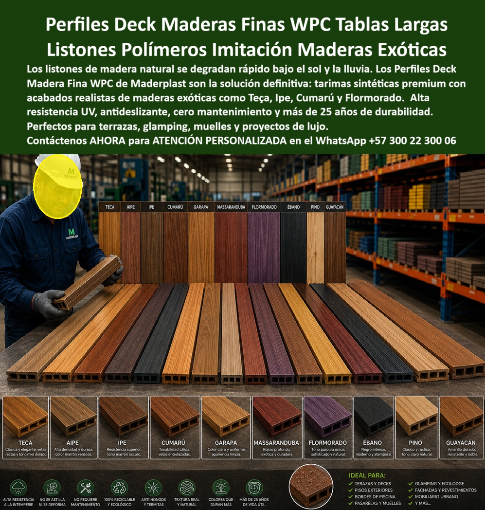 Perfiles Deck Madera Fina Pisos Sintéticos Wpc Elegantes Maderplast - Listones De Polímero Para Terrazas Resistentes Al Sol, Piso Sintético Imitación Maderas Exóticas Terraza Glamping Muelle Pisos Tipo Flormorado Inoxidables Perfil madera Perfiles Deck Madera Fina Pisos Sintéticos Wpc Elegantes Maderplast Listones De Polímero Para Terrazas Resistentes Al Sol Piso Sintético Imitación Maderas Exóticas Terraza Glamping Muelle Pisos Tipo Flormorado Inoxidables Perfil madera